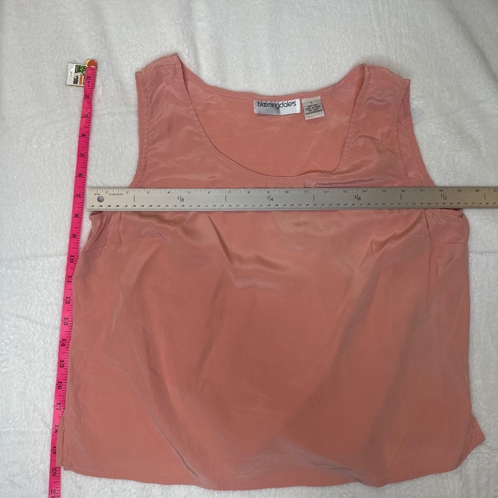 True Vintage Minimalist 100% Silk Tank Top Salmon Pink Scoop Neck Blouse Large - Picture 6 of 7